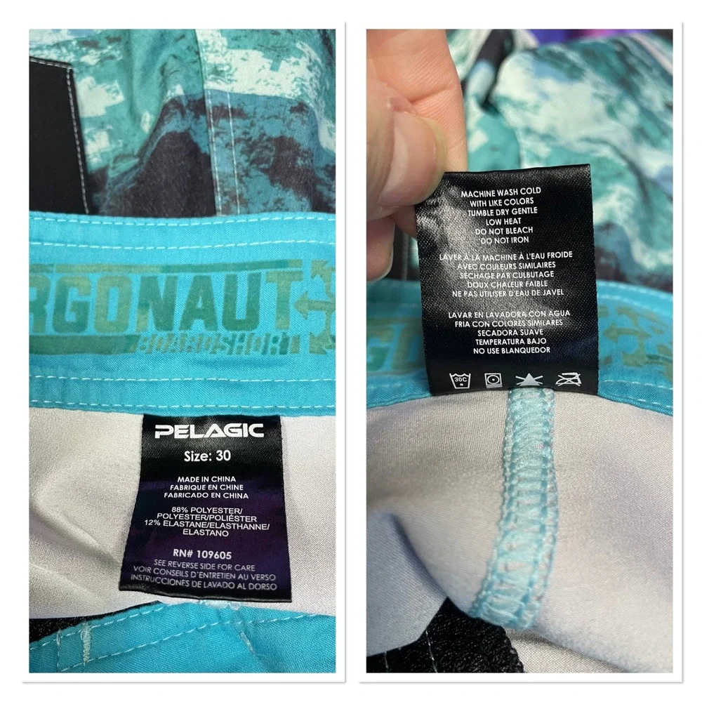 Pelagic Mens Argonaut Reefer Boardshorts Blue Grey Camo Striped Performance‎ 30